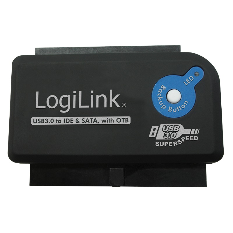 ADAPTOR USB LOGILINK, USB 3.0 (T) la IDE (M) ori S-ATA (M), adaptor USB la unitati 2.5″/3.5″, functie OTB, negru, „AU002