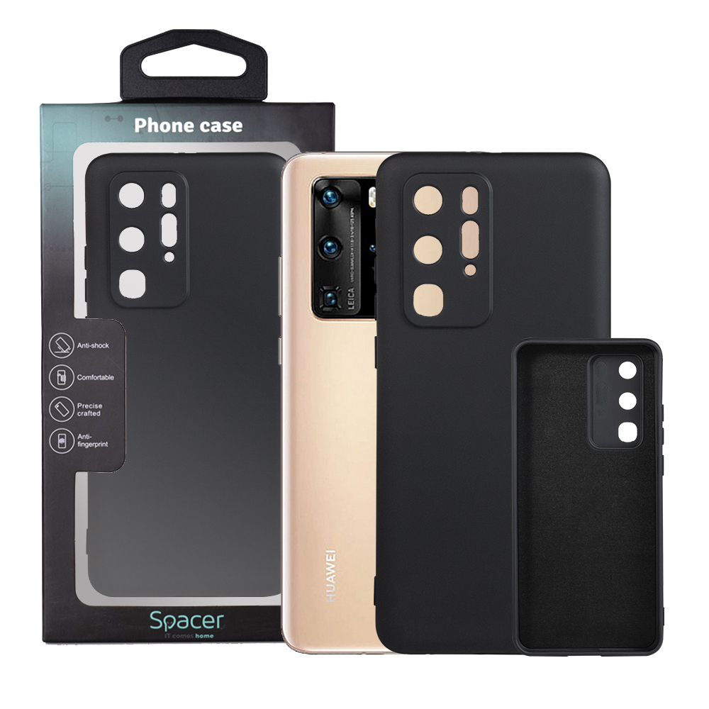 Husa de protectie Spacer pentru Huawei P 40 Pro, material flexibil silicon si interior cu microfibra, Negru