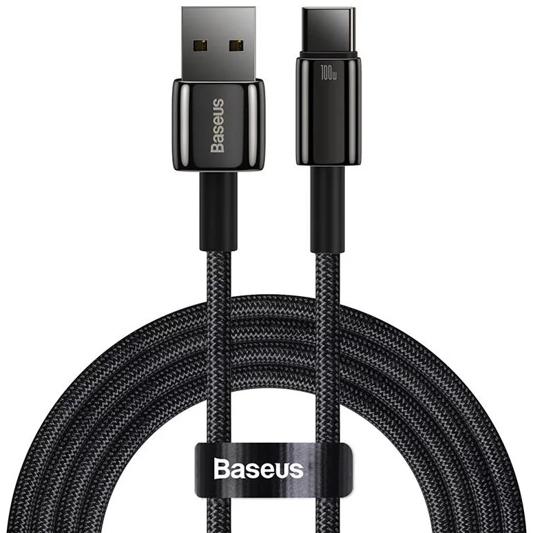 Cablu USB – USB-C Baseus Tungsten Gold, 100W, 2m, negru