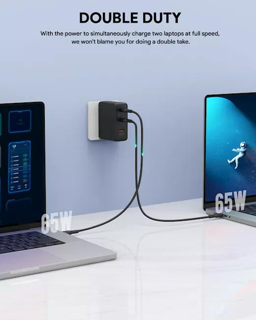 Alimentator retea Aukey, PA-B7O BK, 140W, fast charge, 2 x USB-C, 1 x USB-A, negru 4 Alimentator retea Aukey, PA-B7O BK, 140W, fast charge, 2 x USB-C, 1 x USB-A, negru - imagine 4