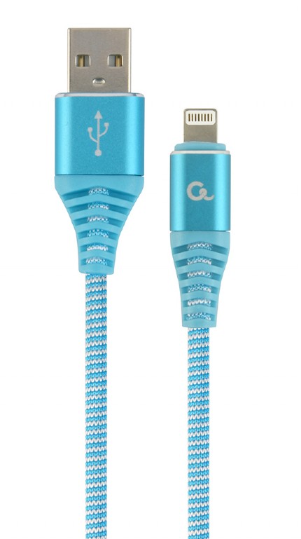 Cablu alimentare si date Gembird, USB 2.0 (T) la tip Lightning (T), 1m, Albastru Alb, CC-USB2B-AMLM-1M-VW