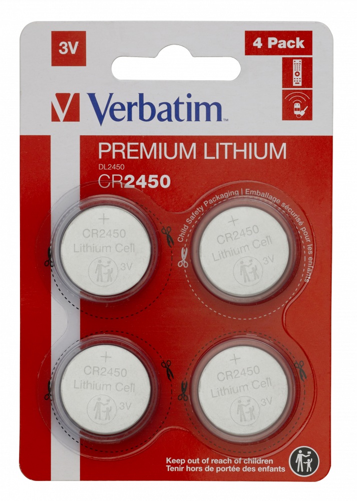 Baterii Verbatim, Lithium CR2450 3V, 4 buc 1 Baterii Verbatim, Lithium CR2450 3V, 4 buc