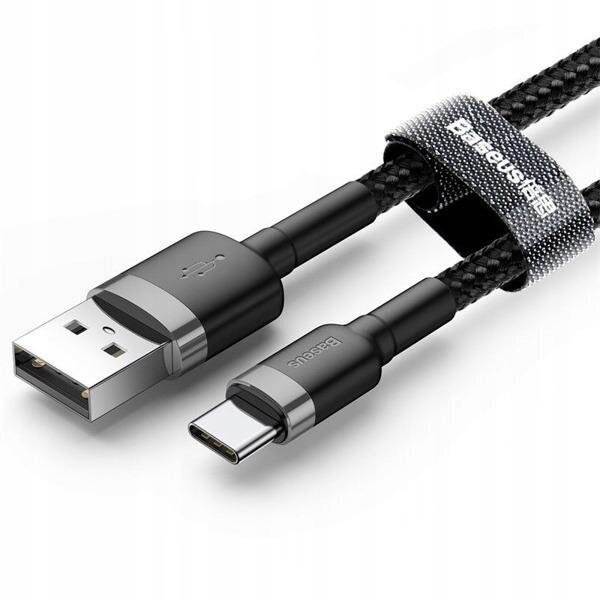 Cablu USB la Type-C, Fast Charging, 3A, 1m, R80, Aluminiu, Nailon, TPE, Baseus Cafule CATKLF EG1, Gri/Negru