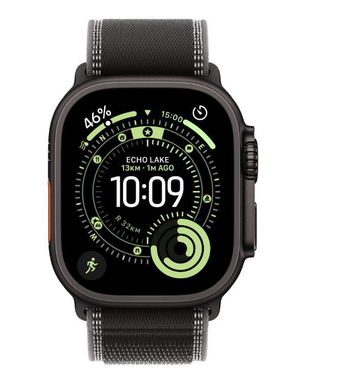 Apple Watch Ultra 3, GPS + Cellular, Carcasa Black Titanium 49mm, Black/Charcoal Trail Loop – S/M