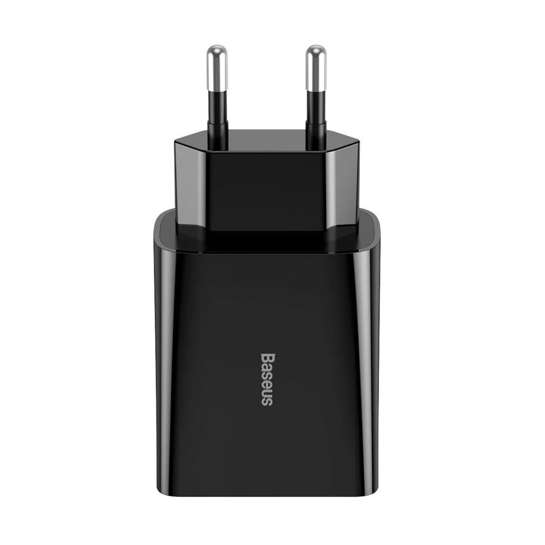 Incarcator telefon, Baseus, USB + USB-C, 3 A, 20 W, Negru 3 Incarcator telefon, Baseus, USB + USB-C, 3 A, 20 W, Negru - imagine 3