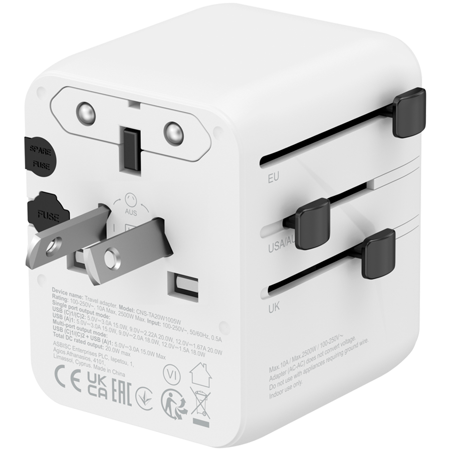 Incarcator retea de calatorie CANYON OnTour 20 CNS-TA20W1005W, 20 W, 1x USB-A, 2x USB Type-C Alb 4 Incarcator retea de calatorie CANYON OnTour 20 CNS-TA20W1005W, 20 W, 1x USB-A, 2x USB Type-C Alb - imagine 4