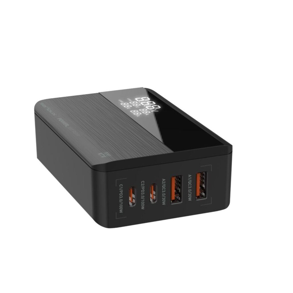 Incarcator retea Serioux QC100WGAN, 100W, tehnologie GaN, 2x USB-C,2x USB-A, Negru