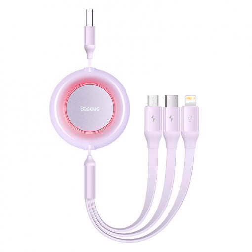 Cablu date si incarcare, Baseus, 3 in 1, Micro USB, Lightning, USB-C, 3.5 A, 1.1 m, Roz