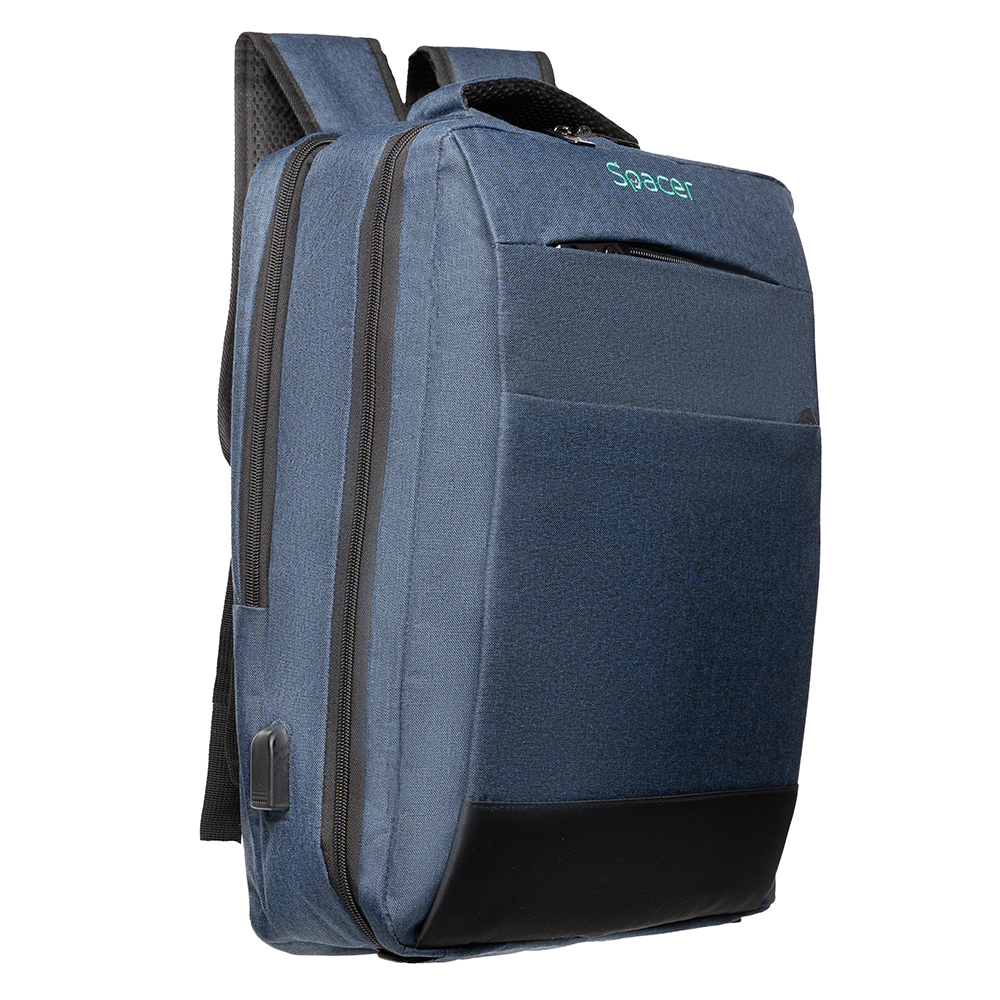 Rucsac New York pentru notebook, Spacer, 17″, compartiment laptop si compartiment calatorie, buzunar frontal, compartiment travel, troler strap,, waterproof, poliester, albastru