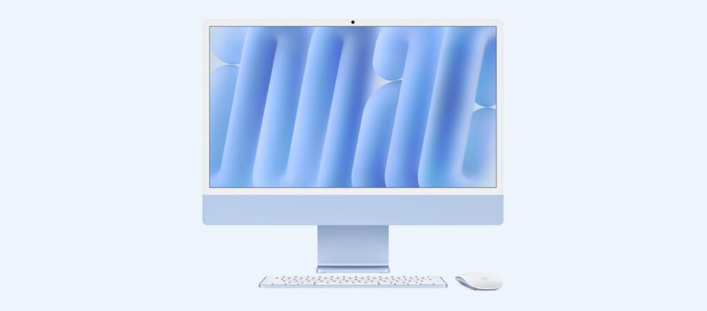 Sistem Desktop PC iMac 24″ cu procesor Apple M4, 10 nuclee CPU and 10 nuclee GPU, 24″, Retina 4.5K, 24GB, 1TB SSD, Blue