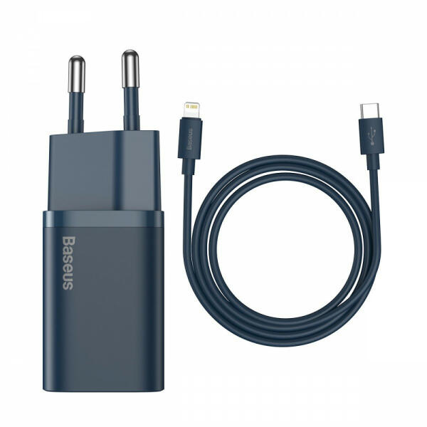 INCARCATOR retea Baseus Super Si, Quick Charge 20W, 1 x USB Type-C 5V/3.0A, include cablu USB Type-C la Iphone Lightning 1m, albastru „TZCCSUP-B03” (timbru verde 0.18 lei) – 6953156230071