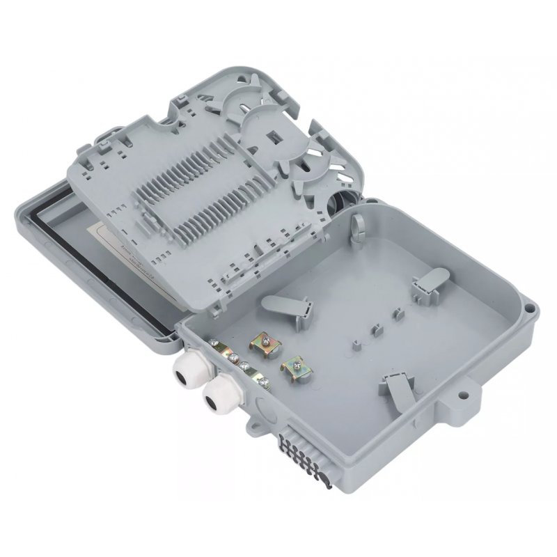 Cutie de distributie fibra optica FTTH IP65 12 porturi SC simplex/LC duplex, fara adaptoare cu caseta de sudura inclusa si tuburi termo – Emtex „LW-GFS23-2-12C”