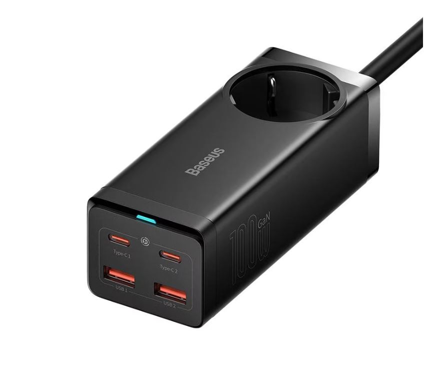 Incarcator telefon, Baseus, 2 x USB + 2 x USB-C, 100 W, Negru