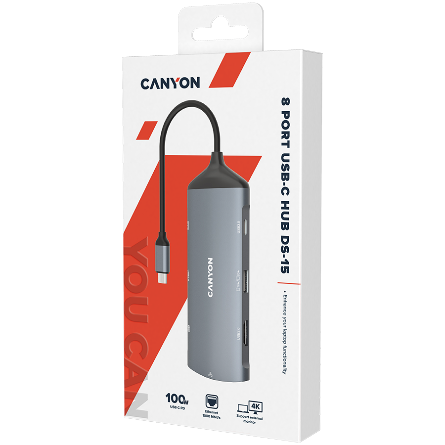 Hub USB Canyon DS-15 8in1 4k USB-C Dark Grey 2 Hub USB Canyon DS-15 8in1 4k USB-C Dark Grey - imagine 2