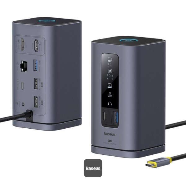 DOCKING Station Baseus Spacemate Series 10-in-1, conectare PC USB-C, 1xHDMI 4K@60Hz,1xHDMI 4K@30Hz,2xUSB 5Gbps,1xUSB-C 5Gbps,1xRJ45,2xUSB,1xUSB-C (PD),1x jack 3.5mm, gri „B00568102813-00” (timbru verde 0.18 lei) – 6932172663056
