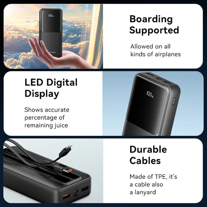 Acumulator extern Vention 20.000 mAh/74Wh, 22.5W , 2 x USB; 1 x USB Type-C, 1 x Micro USB, digital display pt. status baterie, max. 3A, Negru 2 Acumulator extern Vention 20.000 mAh/74Wh, 22.5W , 2 x USB; 1 x USB Type-C, 1 x Micro USB, digital display pt. status baterie, max. 3A, Negru - imagine 2