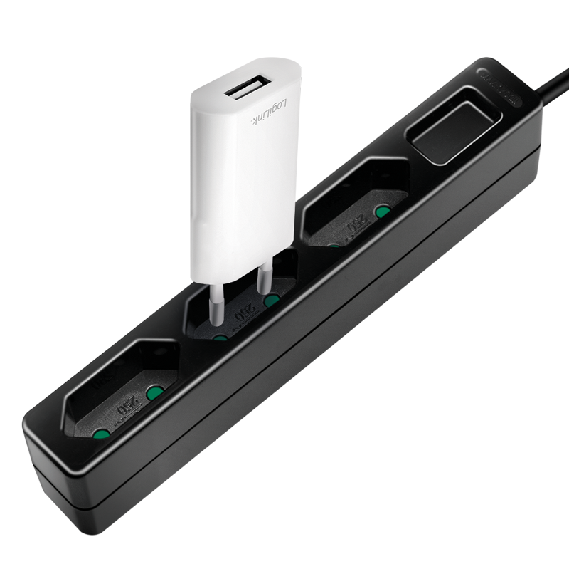 Prelungitor, LogiLink, 3 prize, 1.5 m, Negru