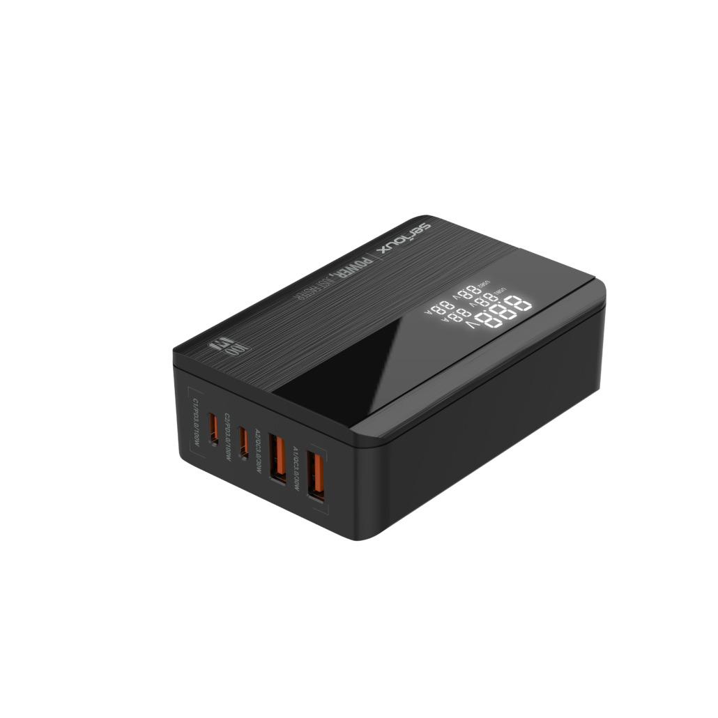Incarcator retea Serioux QC100WGAN, 100W, tehnologie GaN, 2x USB-C,2x USB-A, Negru 2 Incarcator retea Serioux QC100WGAN, 100W, tehnologie GaN, 2x USB-C,2x USB-A, Negru - imagine 2