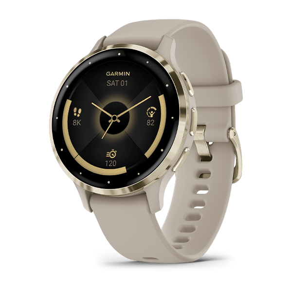 Smartwatch Garmin Venu 3S, GPS, Wi-Fi, curea silicon, French Gray/Soft Gold