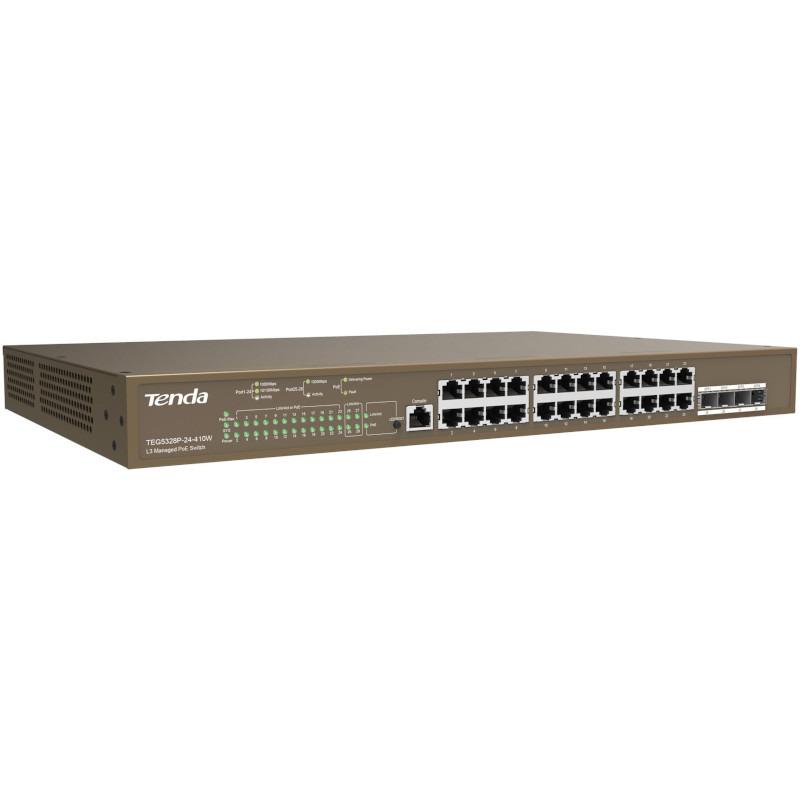 Switch L3 PoE+(370W) cu management local și cloud, 24×RJ45 1Gbps PoE+, 4×SFP 1Gbps, montare rack