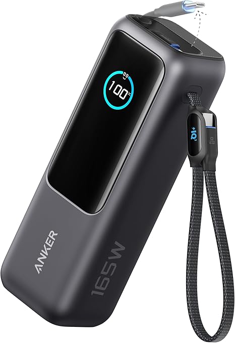 Acumulator extern Anker 25000 mAh 165W cablu USB-C retractabil negru
