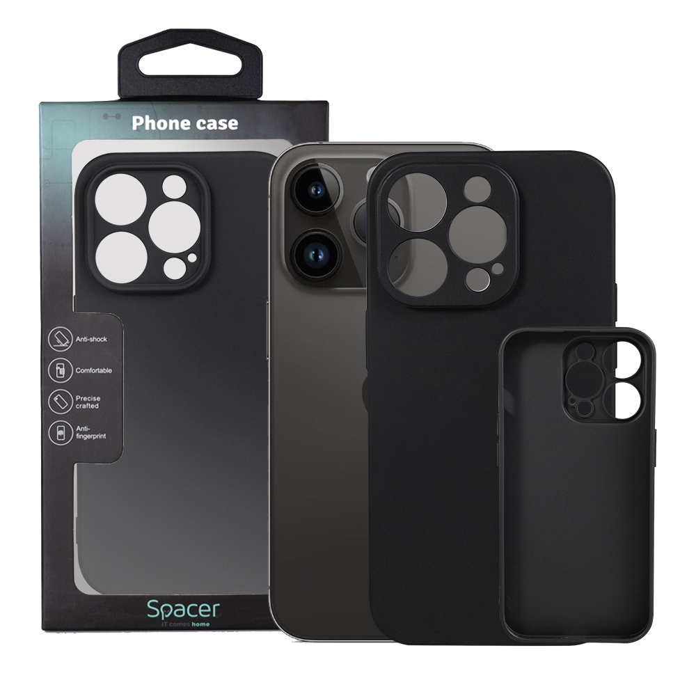 Husa de protectie Spacer pentru Iphone 14 Pro, material flexibil TPU, Negru