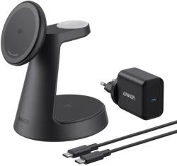 Incarcator wireless magnetic Anker MagGo 3-in-1 MagSafe Qi2 15W (incarcator si cablu inclus), Negru
