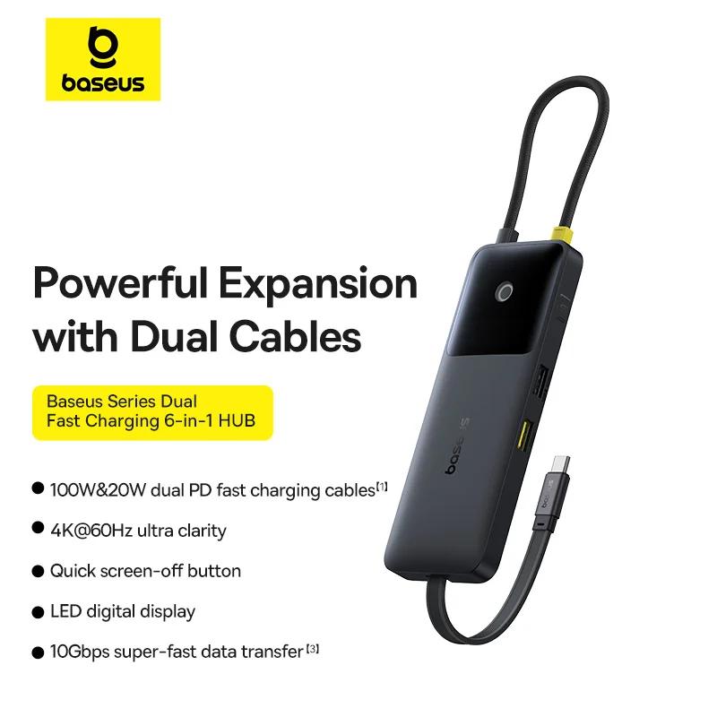 DOCKING Station Baseus Nomos Dual Fast Charging 6-in-1,conectare PC USB-C, 1 x USB 10G, cablu inclus 1 x USB-C (10Gbps si PD20W), 1 x USB 480Mbps, cablu inclus USB-C x 1 PD 100W, HDMIx1/4K/60Hz,gri „B00070902123-00” (timbru verde 0.18 lei) – 69321726