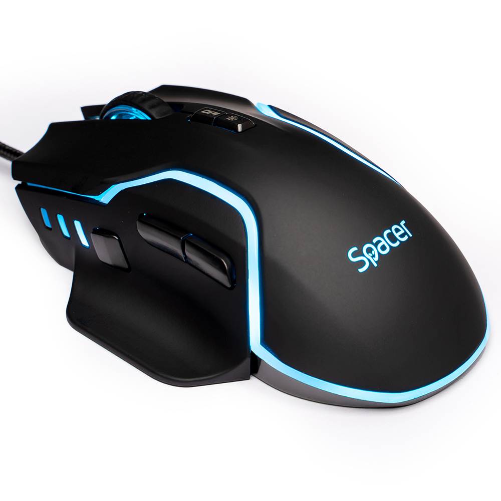 Mouse Alien Race, Spacer,gaming, cu fir, USB, optic, rezolutie ajustabila 12.000 dpi, butoane/scroll 8/1, iluminare RGB, negru
