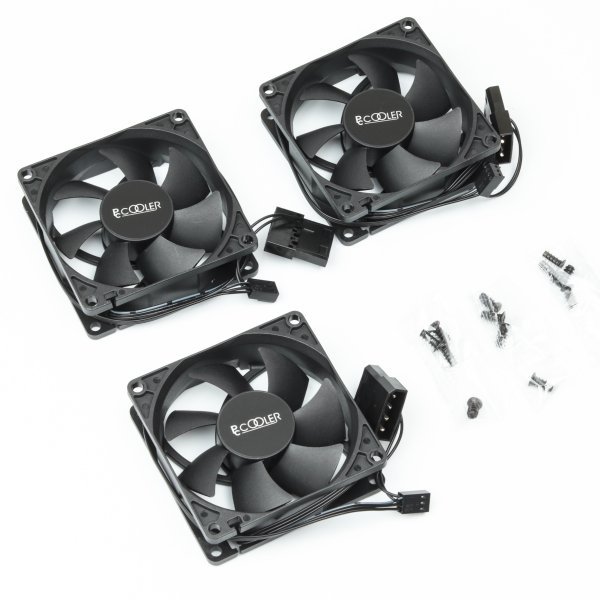 Set 3 ventilatoare PCCooler „DN 80”, 80mm, 1400 RPM, hydraulic bearing, 18.21 cfm, 3-pin, negru