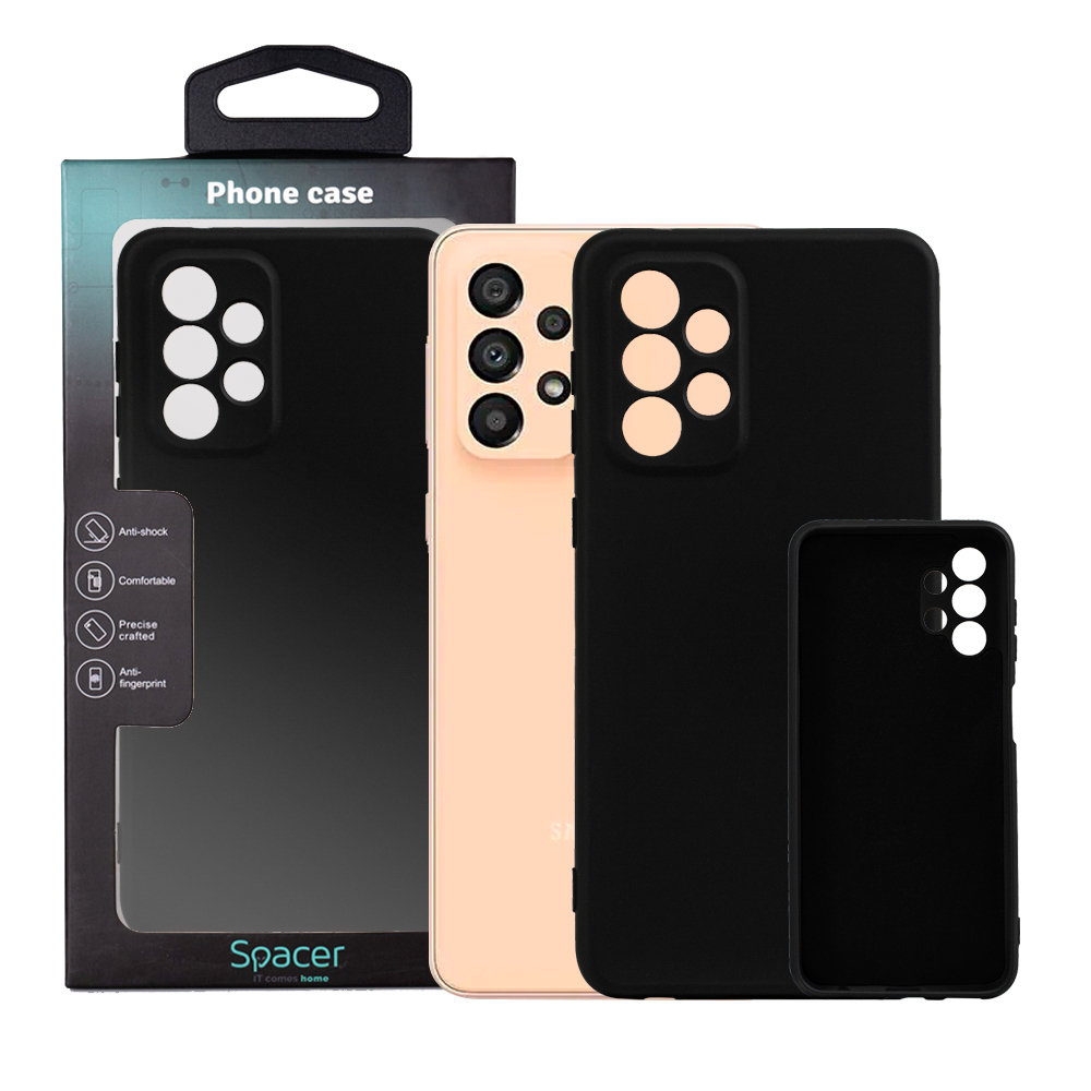 Husa de protectie Spacer pentru Samsung Galaxy A33, material flexibil silicon si interior cu microfibra, Negru