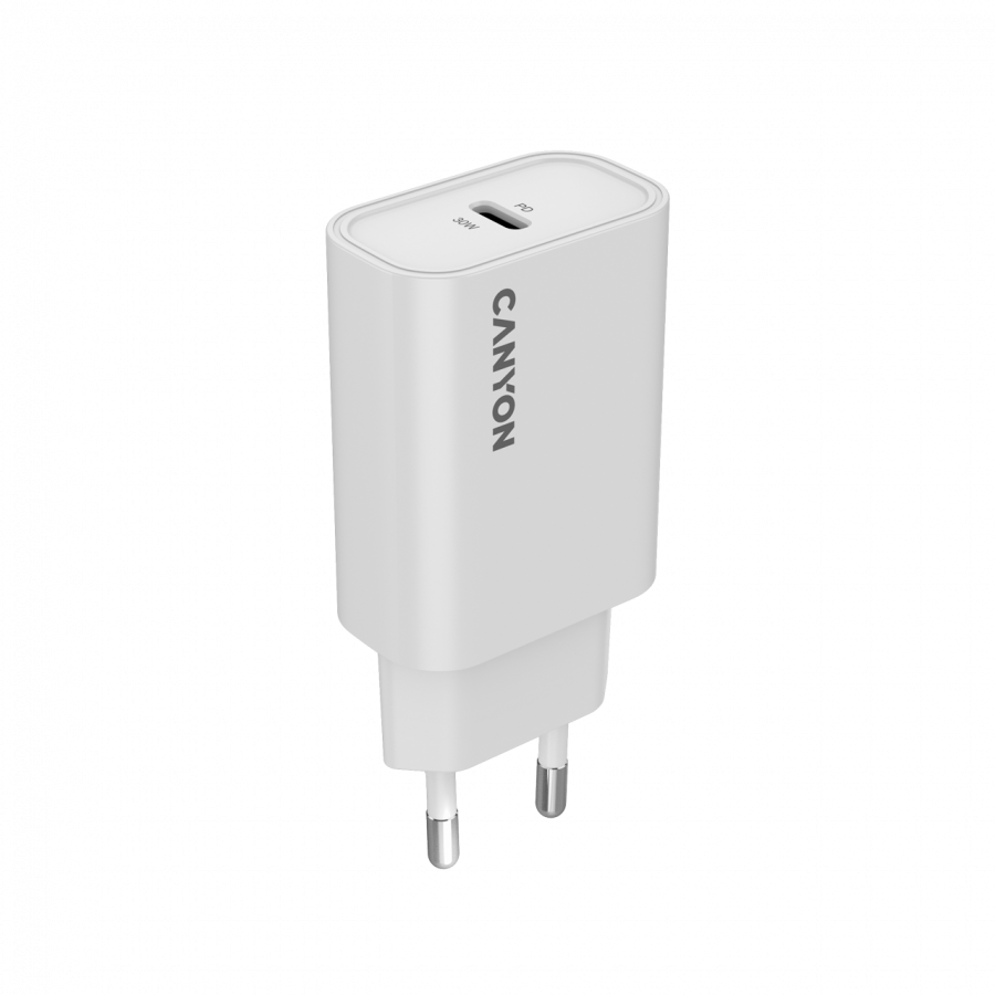 Incarcator retea CANYON CNE-CHA30CLW OnCharge 30CL, 30 W, 1x USB Type-C PD Alb