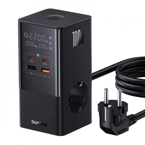 Incarcator de retea Baseus PowerCombo, cu prelungitor, 100W, 2x AC, 2x USB-C, 2x USB-A, 1.5m, Negru 2 Incarcator de retea Baseus PowerCombo, cu prelungitor, 100W, 2x AC, 2x USB-C, 2x USB-A, 1.5m, Negru - imagine 2