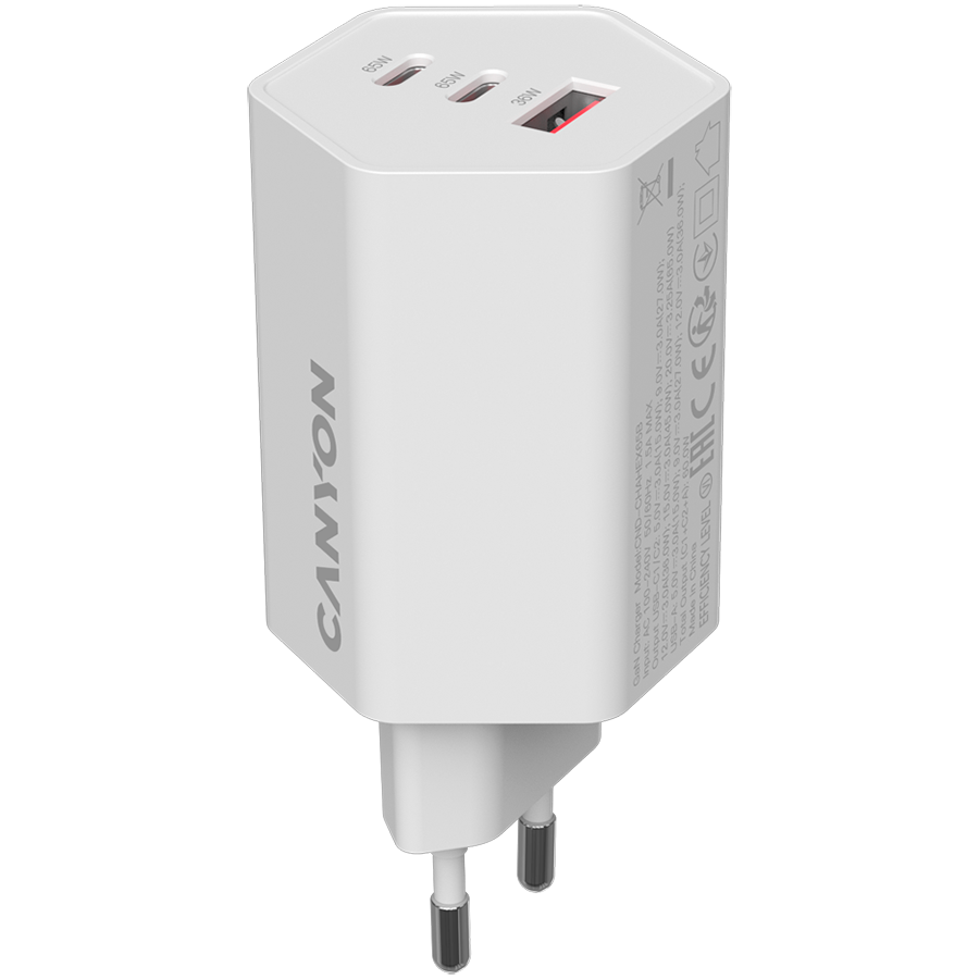 Incarcator retea CANYON CND-CHAHEX65W, 65 W, 2x USB Type-C, USB-A Alb