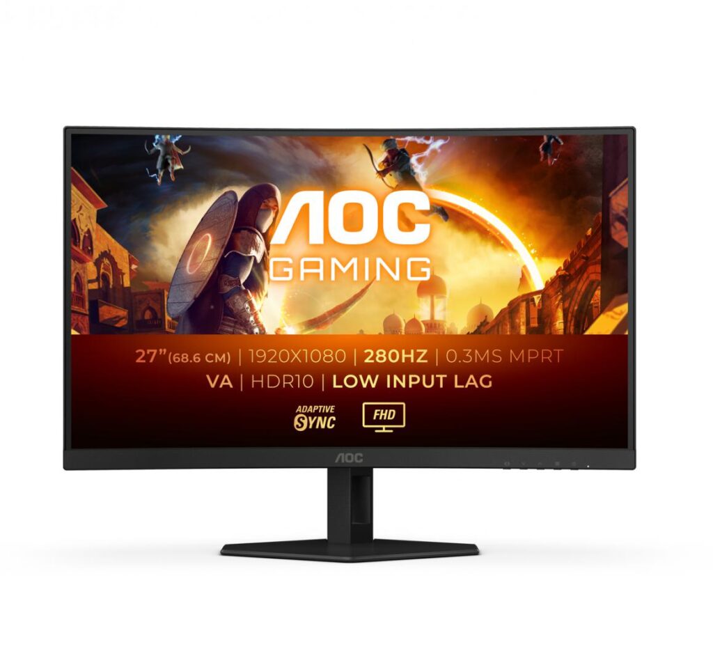 Monitor Gaming Curbat LED VA AOC C27G4ZXE 27″, Full HD (1920×1080), 280Hz, 0.3ms MPRT (1ms GTG), AMD FreeSync Premium, HDR10, FlickerFree, 2x HDMI, DisplayPort, VESA, negru