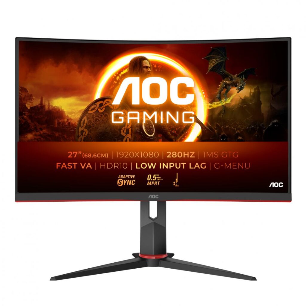 Monitor Gaming Curbat LED VA AOC C27G2Z3/BK 27″, Full HD (1920×1080), 280Hz, 0.5ms MPRT (1ms GTG), Adaptive Sync, HDR10, 1500R, FlickerFree, HDMI, Display Port, negru