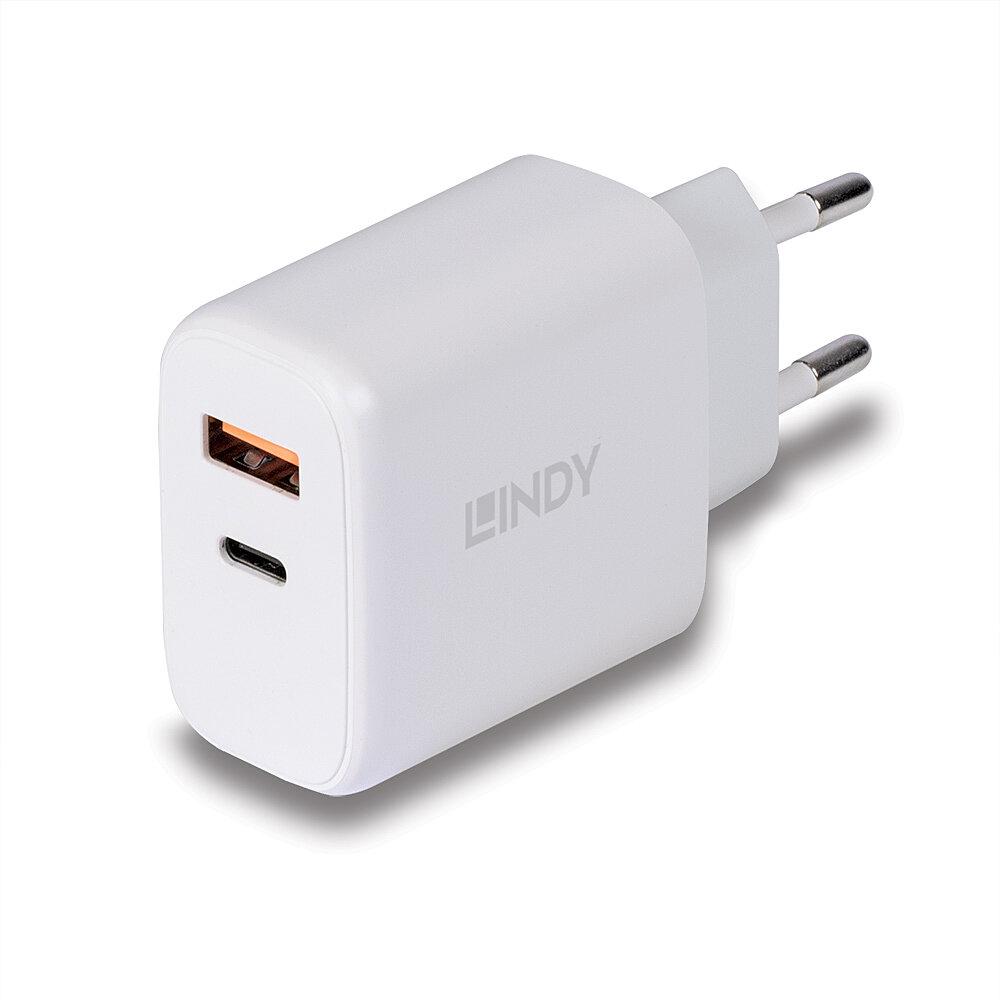 Incarcator retea Lindy 73424,1x USB-A, 1x USB-C, 3A, White