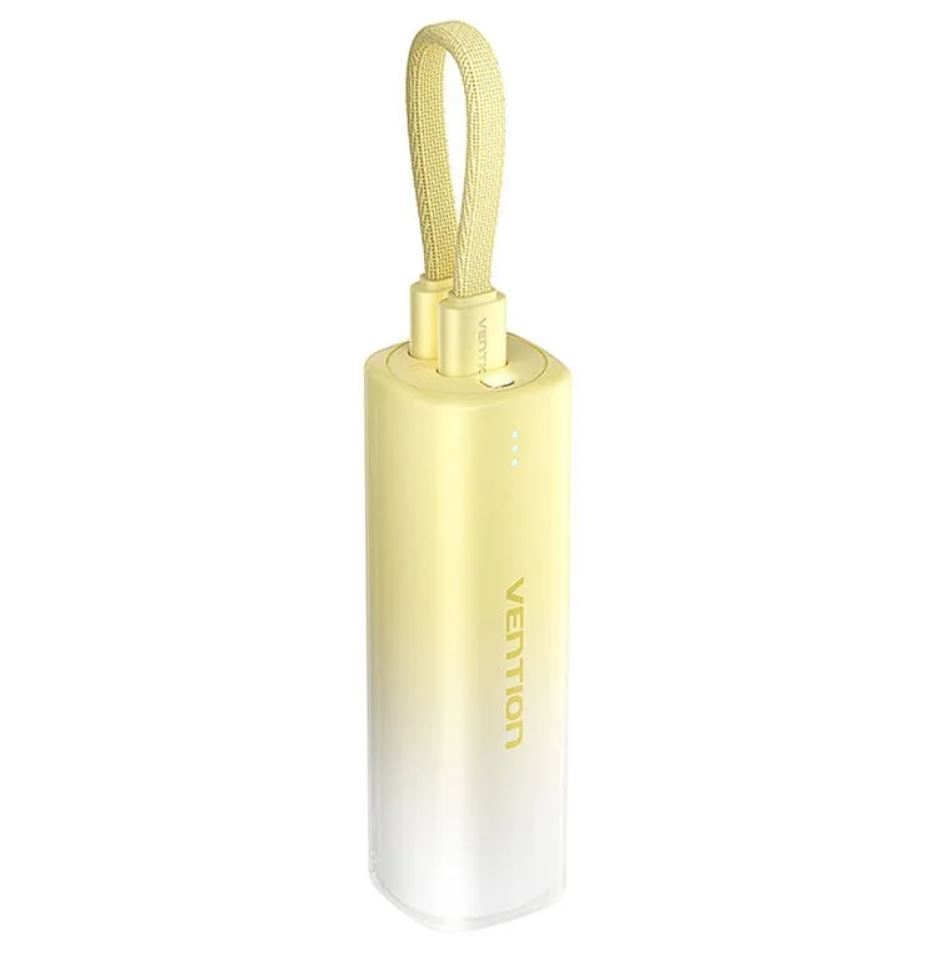Baterie externa, 5000mAh, Vention, 20W, USB-C/Lightning, galben, 30x30x99.8mm, set cu cablu
