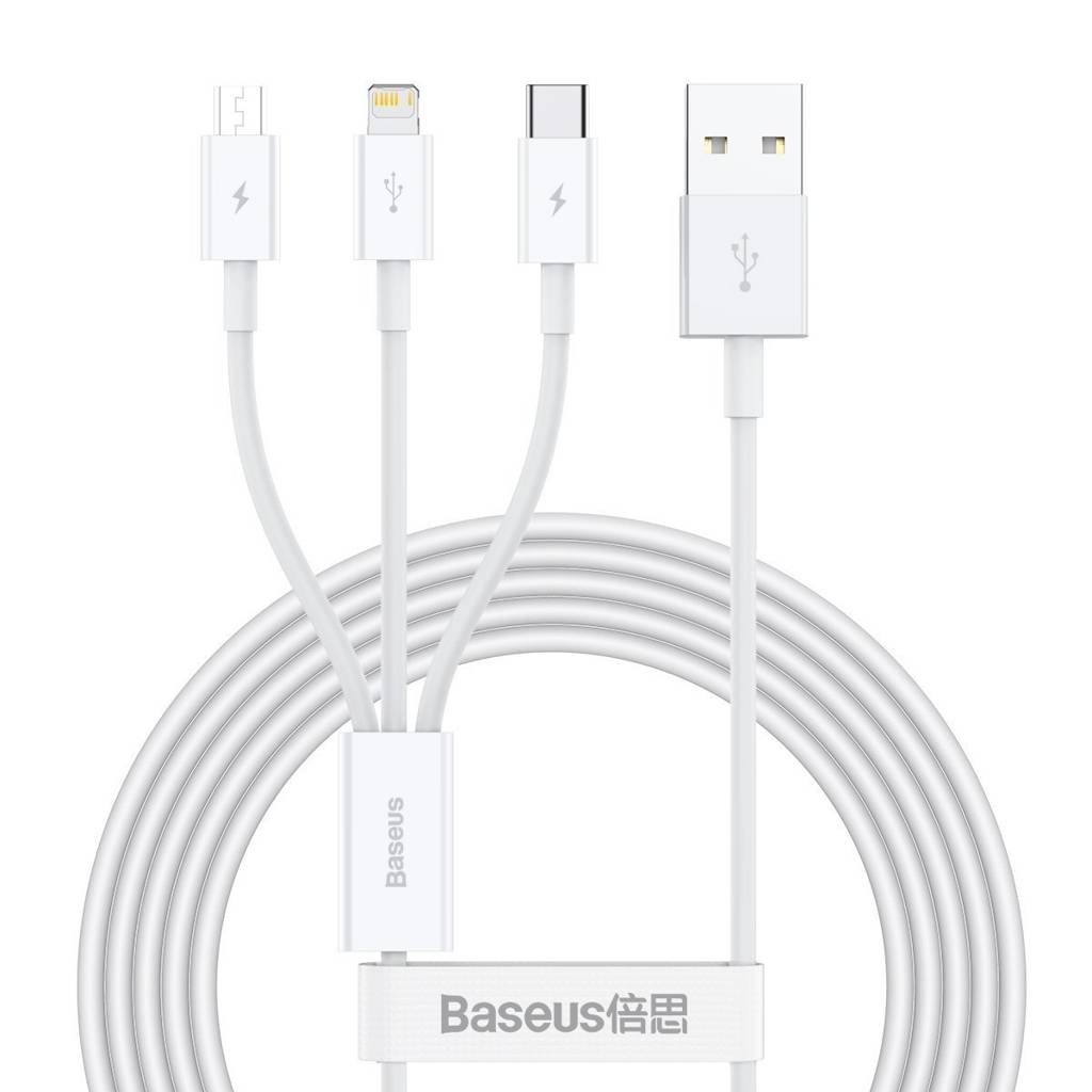 Cablu Fast Charging USB la Lightning, MicroUSB si Type-c Baseus Superior Series 3.5A, 1.5m, White