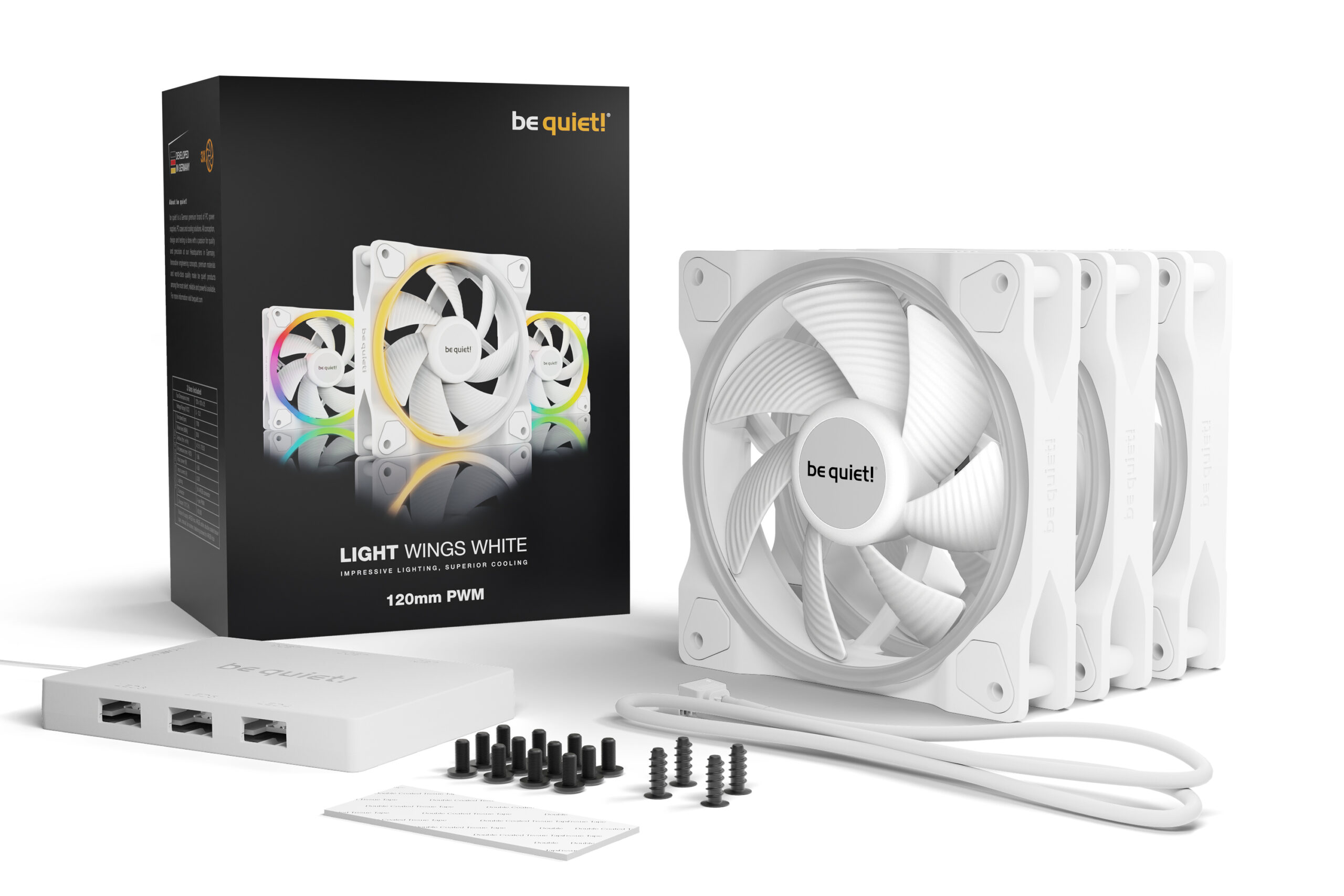 Ventilator be quiet! LIGHT WINGS White 120mm PWM Triple-Pack, BL100 2 Ventilator be quiet! LIGHT WINGS White 120mm PWM Triple-Pack, BL100 - imagine 2