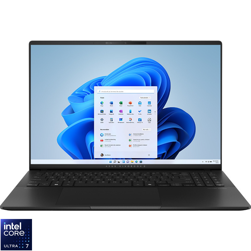Laptop ASUS Vivobook S16 S5606CA cu procesor Intel® Core™ Ultra 7 255H pana la 5.1GHz, 16”, 3K, OLED, 120Hz, 32GB LPDDR5X RAM, 1TB SSD, Intel® Arc™ Graphics, Windows 11 Pro, Neutral Black