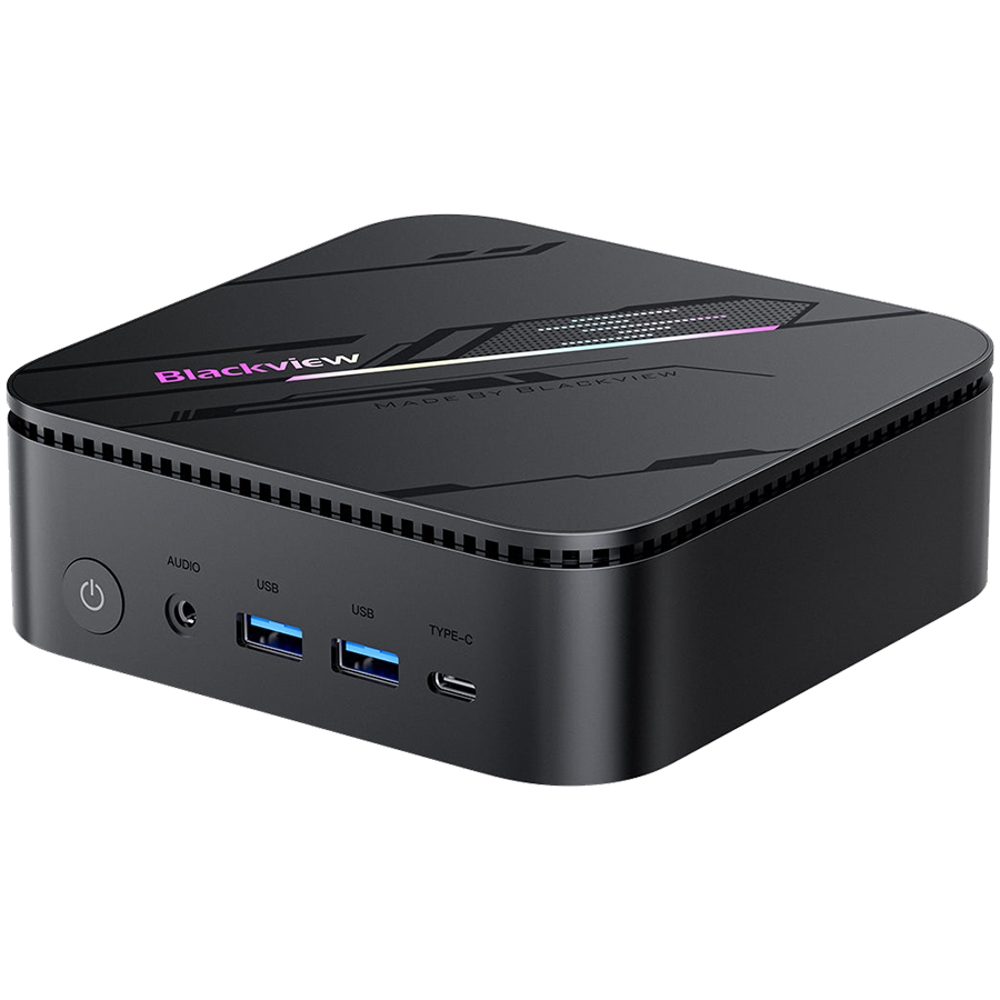 Blackview MP100 Pro Mini PC with, Intel®Alder Lake i5-12450H Mini Desktop Computer, Support Max 4K 60Hz, 16GB RAM 512GB NVMe SSD, Win11 Pro/USB3.0/WiFi 6/RGB Light/HDMI+DP+Type-C, Gris ﻿