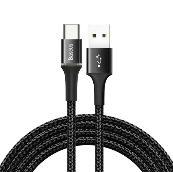 CABLU alimentare si date Baseus Halo, Fast Charging Data Cable pt. smartphone, USB la USB Type-C 3A, brodat, LED, 1m, negru „CATGH-B01” (timbru verde 0.18 lei) – 6953156287273