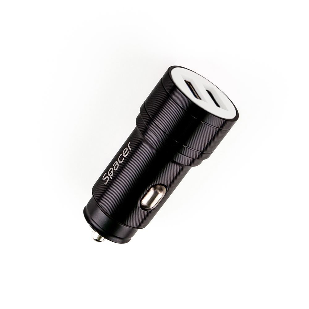Alimentator auto Spacer Fast Charge 17W 5V/3.1A max putere totala 17W 2 x USB pentru bricheta auto, Negru
