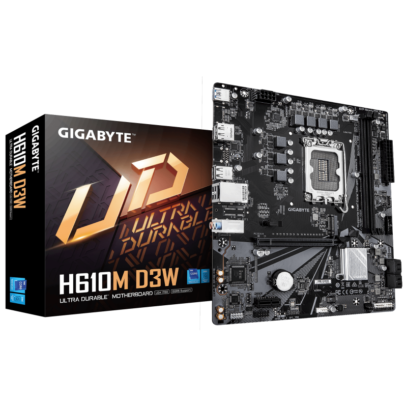 Placa de baza GIGABYTE H610M D3W DDR4, LGA1700, mATX, Negru „H610M D3W”