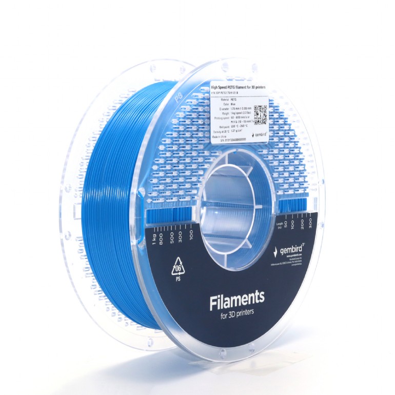 Filament 3D, Gembird, 1.75mm, PETG, albastru, 1kg