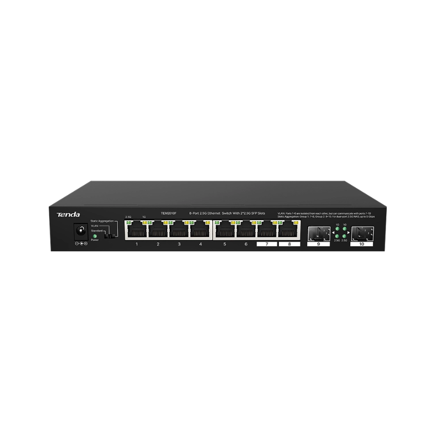 Switch fara management, cu 3 preconfigurari, 8×RJ45 2,5Gbps, 2×SFP 2,5Gbps