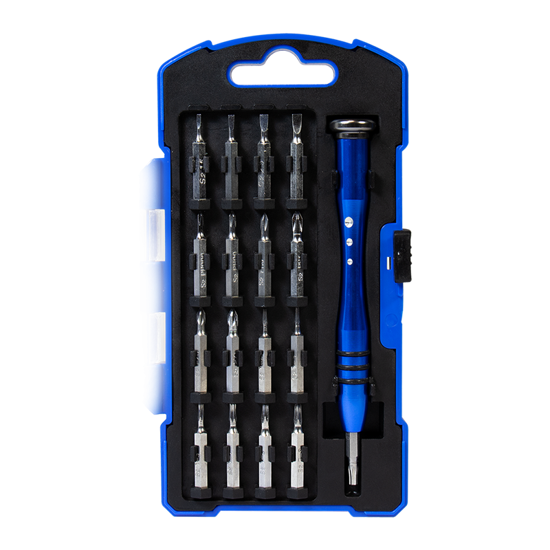 TRUSA scule surubelnite, LOGILINK, set 18 bucati: 17x biti (0.3×1.5mm,0.4×2.0mm,0.4×2.5mm,0.5×3.0mm,PZ0,PZ1,T4,T5,T6,T7,T8,T9,T10,PH000,PH00,PH0,PH1), maner din aliaj, „WZ0056”