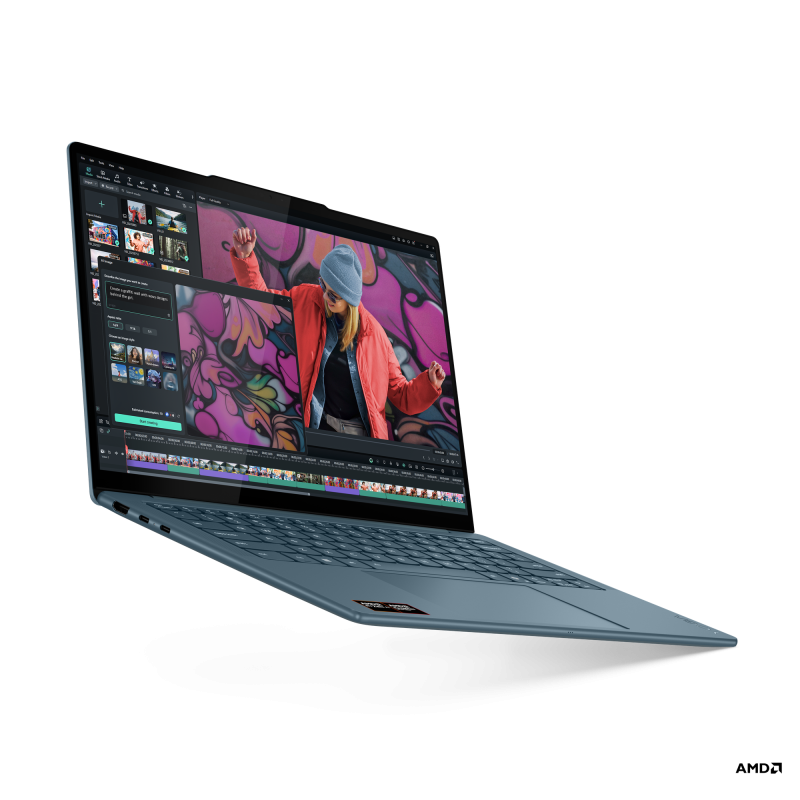 Laptop Lenovo Yoga Slim 7 14AKP10 cu procesor AMD Ryzen™ AI 7 350 pana la 5.0GHz, 14″ 2.8K WQXGA+ , OLED, 120Hz, 32GB LPDDR5x RAM, 1TB SSD, AMD Radeon™ 860M Graphics, Windows® 11 Home, Tidal Teal, 3y on-site Premium Care