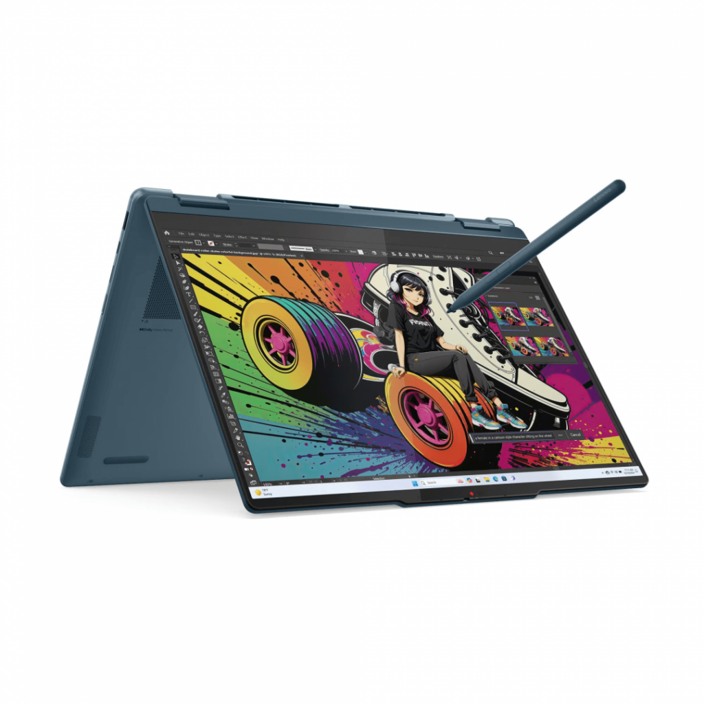 Laptop Lenovo Yoga 7 2-in-1 14AKP10 cu procesor AMD Ryzen™ AI 5 340 pana la 4.8GHz, 14″, WUXGA, OLED, Touch, 16GB LPDDR5x RAM, 512GB SSD, AMD Radeon™ 840M Graphics, Windows® 11 Home, Tidal Teal, 3y on-site Premium Care